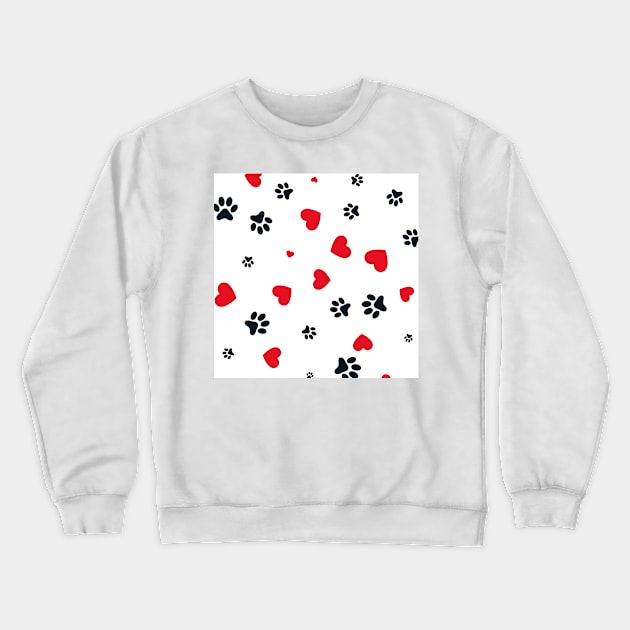 Dog Paw Red Hearts Art Crewneck Sweatshirt by Tshirtstory